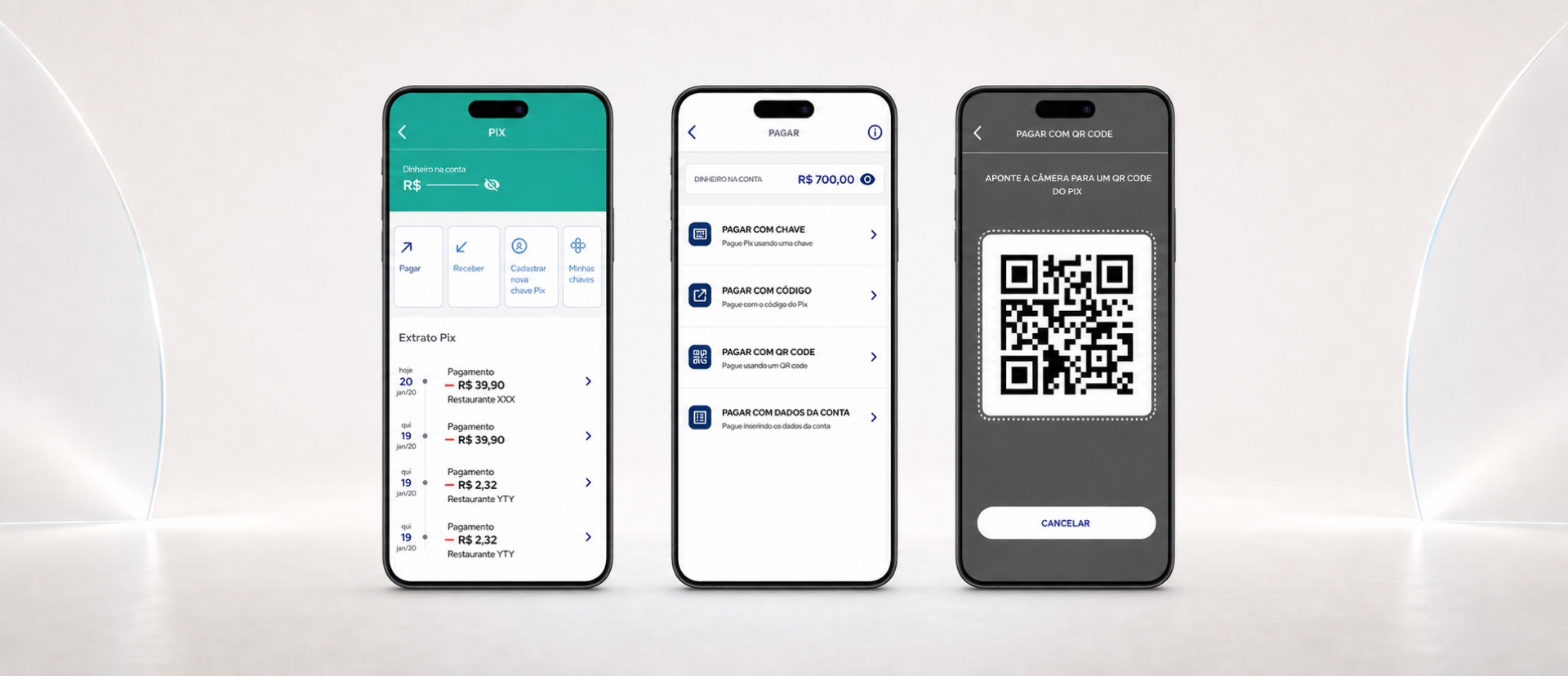 Triconta Pix flow — pay with key, code, or QR code