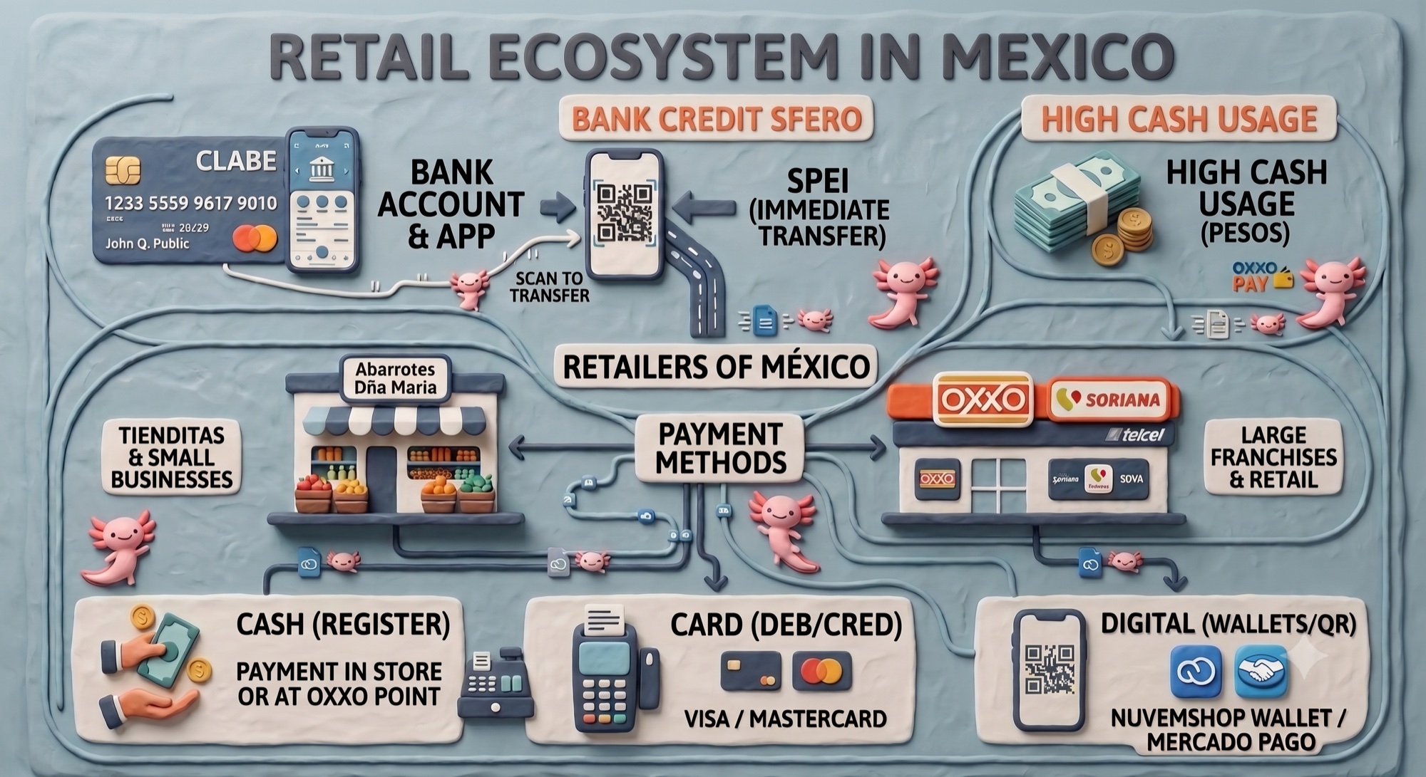 Retail ecosystem in Mexico — payment methods, cash usage, and merchant landscape